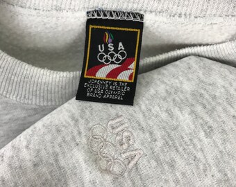 Vintage 90s Olympic USA Sweatshirt Olympics Atlanta Crewneck Olympic Sweater Sportswear Summer Olympic Games Embroidered Logo Grey XXLarge