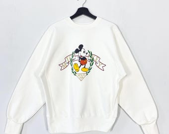 Bluza z okrągłym dekoltem w stylu vintage z lat 90. z Myszką Miki i Kaczorem Donaldem, Minnie Goofy i Plutonem, biała, średnia