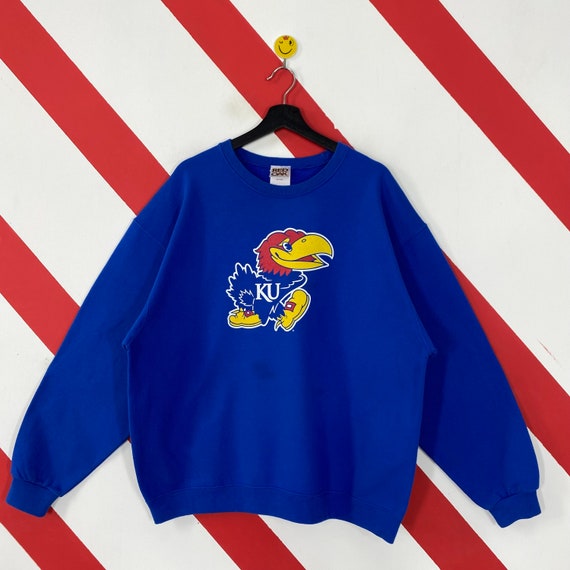 Vintage University Kansas Sweatshirt Kansas Crewneck Kansas Jayhawks Sweater Pullover University Kansas Jayhawks Print Logo Blue Xlarge Etsy