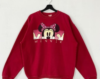 Sudadera vintage de Mickey Mouse de los años 90 con cuello redondo, estampado de Goofy Pluto, Minnie Mouse, Pato Donald y Daisy Duck, color rojo, talla mediana