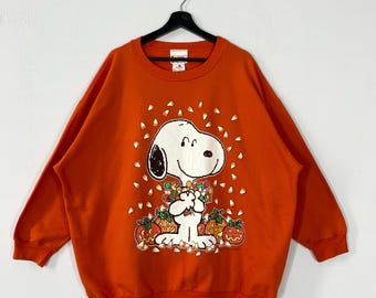 Vintage 90s Peanuts Sweatshirt Snoopy Peanuts Crewneck Peanuts Snoopy Sweater Pullover Peanuts Snoopy Halloween Print Logo Orange XXXLarge