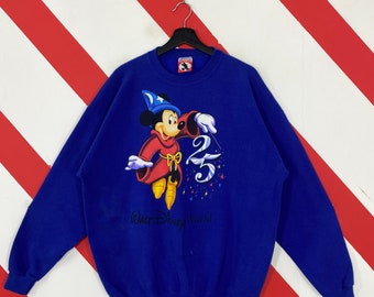 Vintage 90er Jahre Micky Maus Sweatshirt Minnie Maus Disney Goofy Pluto Sweater Pullover Cartoon Daisy Duck Print Logo Blau Large