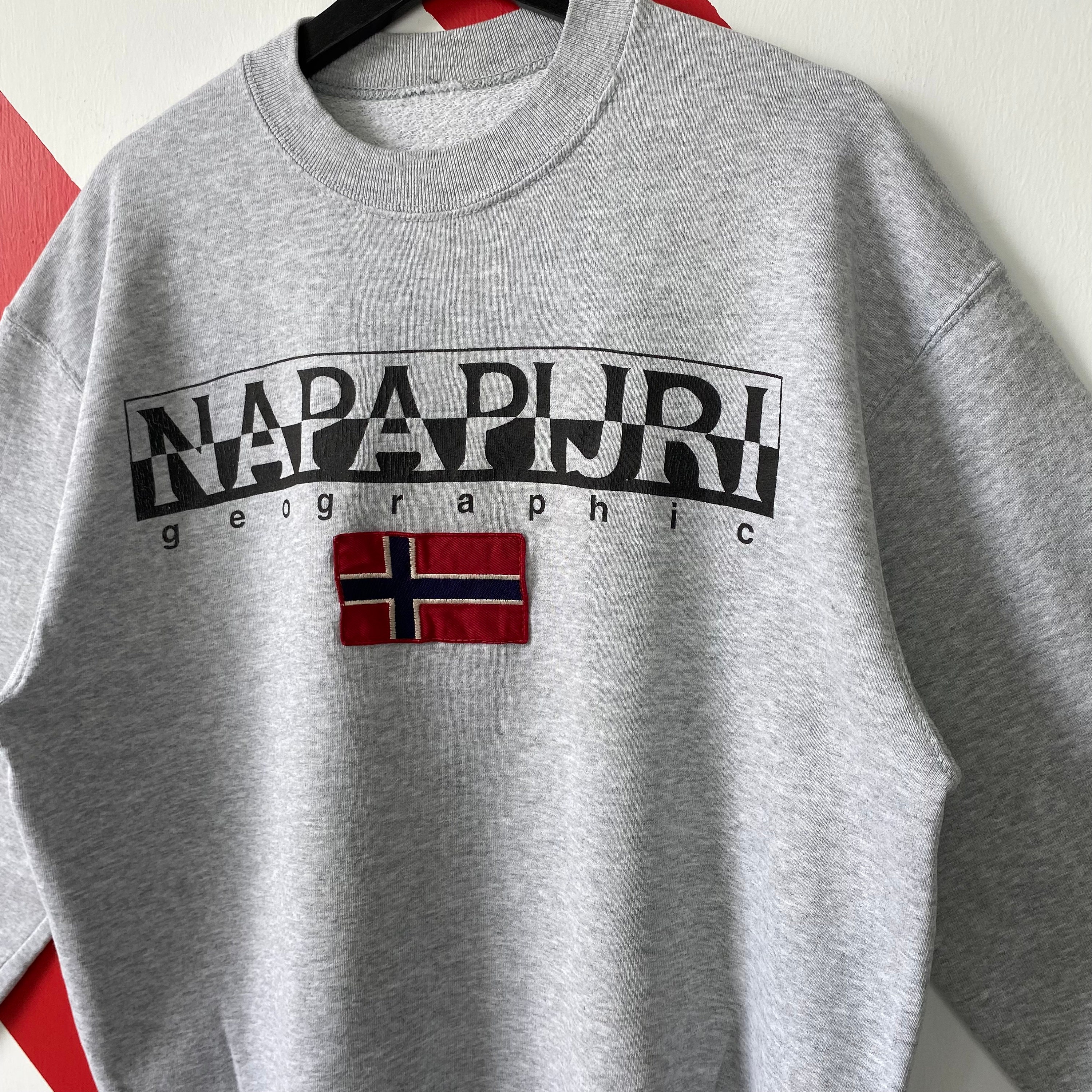 VintageClassicsShirt Vintage Napapijri Sweatshirt Napapijri Crewneck Napapijri Sweater Pullover Outdoor Casual Napapijri Print Patch Logo Grey Size Medium