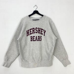 Vintage 90s Hershey Bears Sweatshirt Crewneck Pullover Sportswear AHL Bears Hockey Print Logo Grey Large