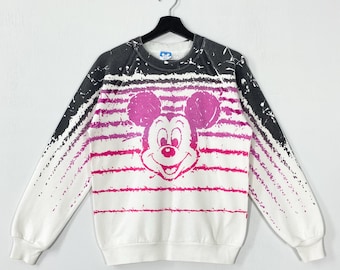 Bluza z okrągłym dekoltem w stylu vintage z lat 90. z Myszką Miki i Goofy Pluto, Kaczor Donald, Myszka Minnie, nadruk z logo, biała, mała