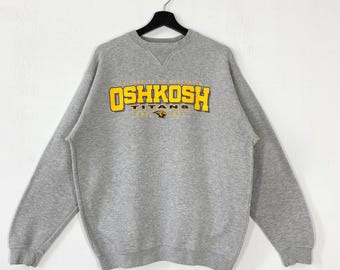 Felpa vintage con scollo rotondo e logo Oshkosh Titans della University of Wisconsin Oshkosh, grigia, taglia M