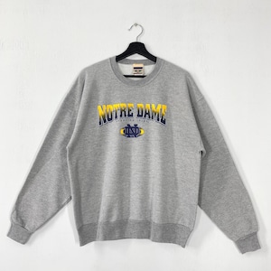 Vintage University Notre Dame Sweatshirt Crewneck Pullover Notre Dame Fighting Irish Print Logo Grey Medium