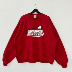 Vintage University Wisconsin Sweatshirt Crewneck Pullover Wisconsin Badgers Print Logo Red XXLarge