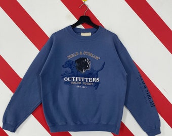 Vintage 90s Outfitters Sweatshirt Dog Crewneck Dog Sweater Pullover Field Stream National Wildlife Habitat Print Logo Blue Medium