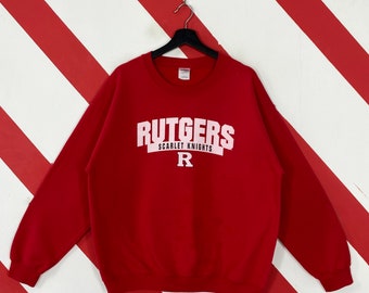 Vintage Rutgers University Sweatshirt Rutgers Crewneck Rutgers Soccer Sweater Pullover Rutgers Scarlet Knights Print Red Large