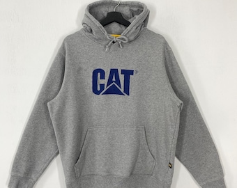 Vintage Caterpillar Hoodie Sweatshirt Pullover Caterpillar Construction Equipment Embroidered Logo Grey Large