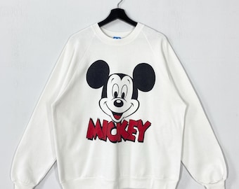 Bluza z okrągłym dekoltem w stylu vintage z lat 90. z Myszką Miki i Goofy Pluto, Kaczor Donald, Myszka Minnie, nadruk z logo, biała, duża