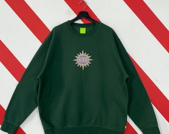 HUF Worldwide Sweatshirt HUF Crewneck Huf Sweater Pullover HUF Worldwide Skateboarding Embroidered Logo Green XXLarge