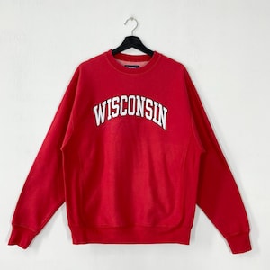Vintage 90s University Wisconsin Sweatshirt Wisconsin Crewneck Wisconsin Sweater Pullover Wisconsin Badgers Embroidered Logo Red Medium