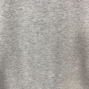 May include: Close-up of a heather gray fabric with a textured surface. The fabric has a few small, dark spots. The material appears to be a soft knit, possibly cotton or a cotton blend. The image is well-lit, showing the details of the textile.
