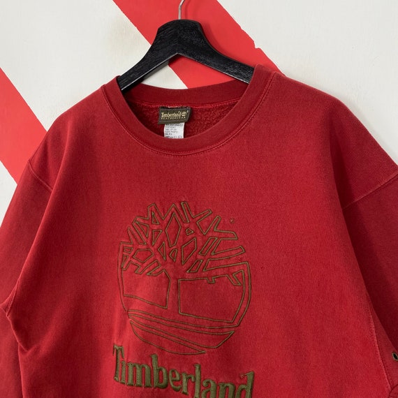 Sweat Timberland vintage des annees 90 Pull a col rond Timberland Timberland pull en plein air Logo brode Timberland rouge taille moyenne Etsy France