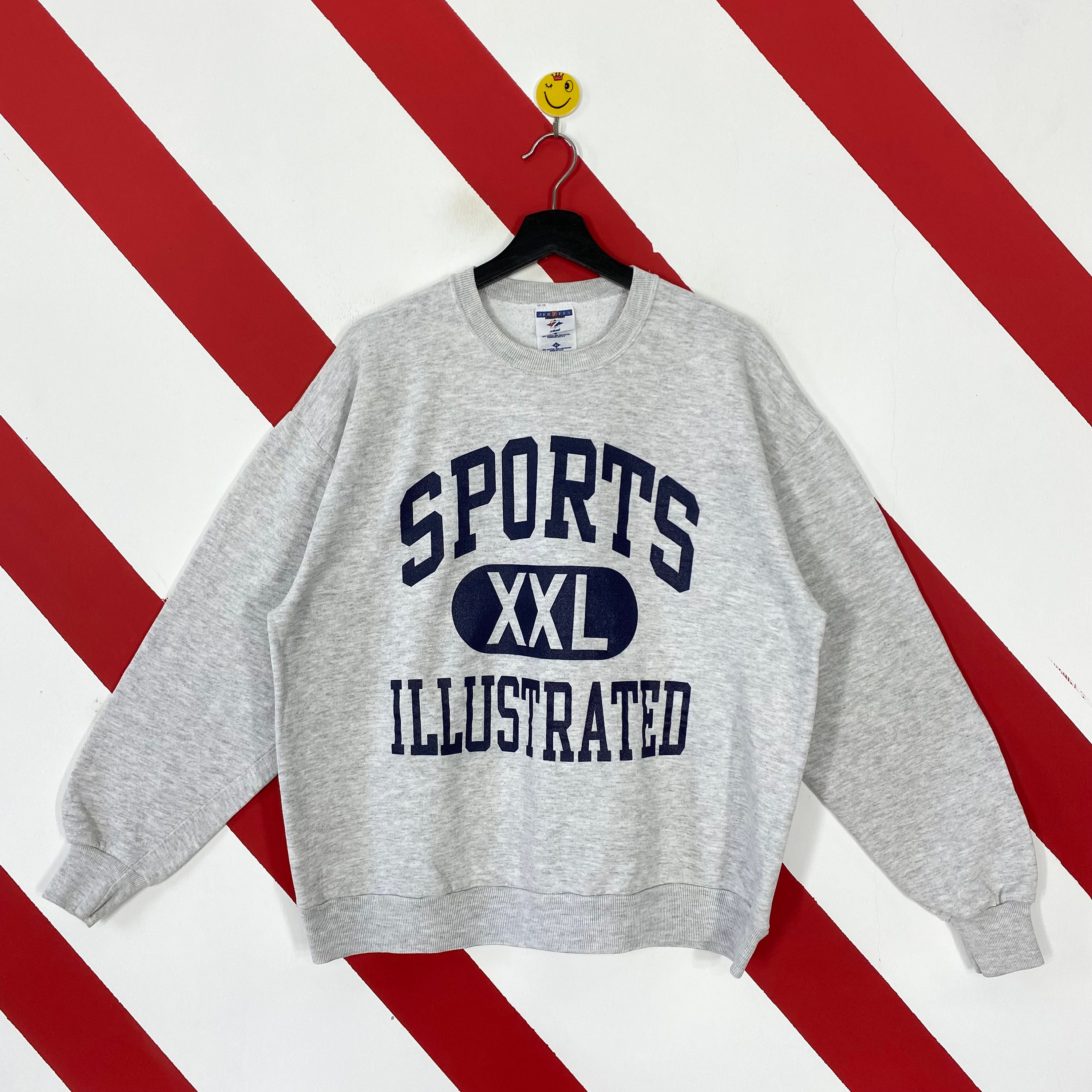 Vintage 90s Sports XXL Illustrated Sweatshirt Sports Crewneck Sports  Illustrated Sweater Pullover Sports Illustrated Print Logo Grey Large