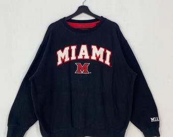 Vintage Miami University Sweatshirt Crewneck Pullover RedHawks Football Embroidered Logo Black XXLarge
