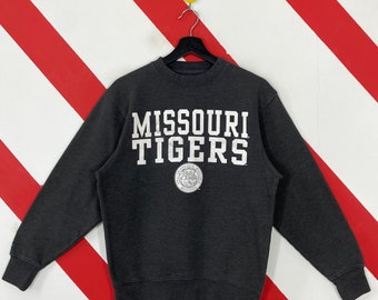 Vintage Universität Missouri Sweatshirt Missouri Tigers Rundhalsausschnitt Universität Missouri Pullover Pullover Missouri Tigers Print Logo Grau ,Klein