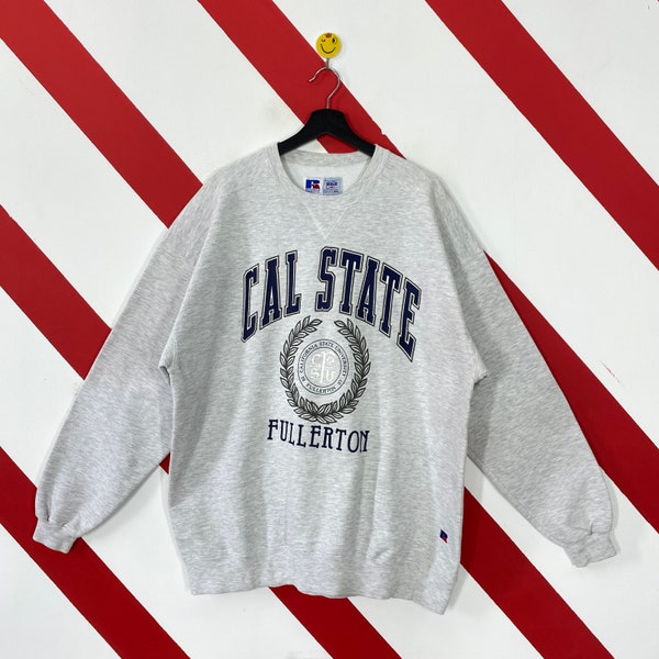 Vintage 90s California State University Fullerton Sweatshirt Fullerton Crewneck Fullerton Sweater Fullerton Titans Print Logo Grey XXLarge