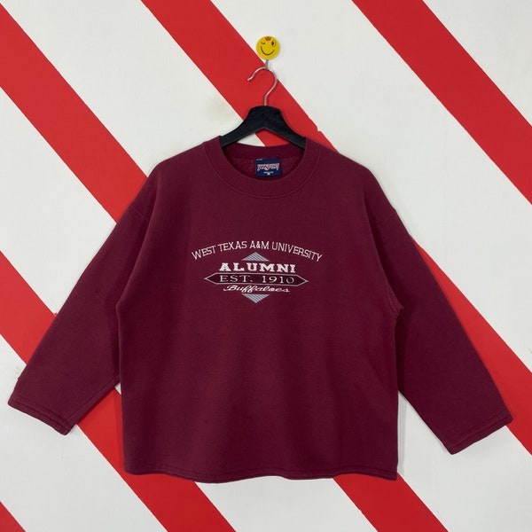 Vintage 90s West Texas A&M University Sweatshirt Texas AM Crewneck Texas AM Sweater Pullover Texas AM Buffaloes Print Logo Maroon Small