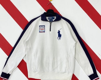 Vintage 90er Jahre Polo Ralph Lauren Sweatshirt Polo Ralph Lauren Crewneck Polo Ralph Lauren Sweater Pullover Polo Gesticktes Logo Weiß Small