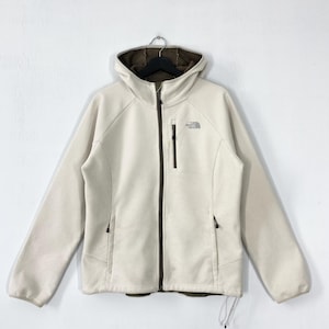 Vintage The North Face Fleece Jacket Hoodie Zipper Embroidered Logo Cream Women XLarge