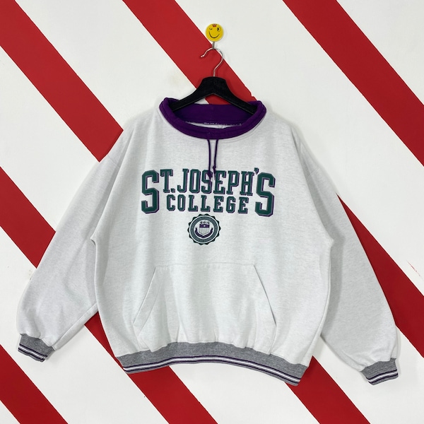 Vintage 90s Saint Joseph's College Sweatshirt Saint Joseph's Crewneck Saint Joseph's Sweater Saint Joseph's Hawks Print Logo White Medium