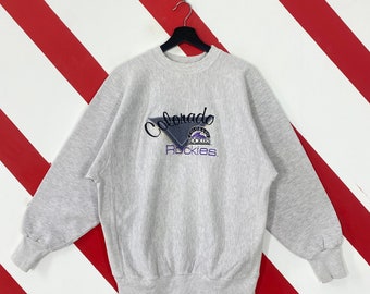 Vintage 90s Colorado Rockies Sweatshirt Rockies Crewneck Rockies Sweater Pullover Sportswear MLB Colorado Rockies Embroidered Logo Large