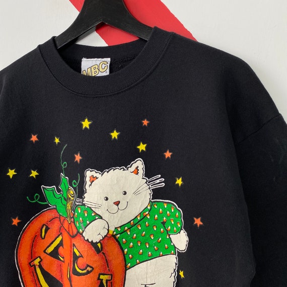 Vintage 90s Halloween Sweatshirt Halloween Crewneck Halloween Night Sweater Pullover Pumpkin Halloween GRAPHICS Print Logo Black Size Medium