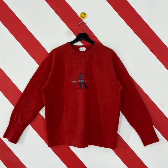 Vintage 90s Calvin Klein Sweatshirt Calvin Klein Crewneck Calvin Klein Jeans  Sweater Pullover Calvin Klein Jeans Embroidery Logo Red Medium - Etsy