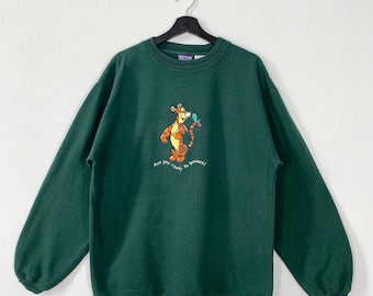 Vintage 90s Tigger Sweatshirt Tigger Crewneck Tigger Sweater Pullover Pooh Eeyore Piglet Kanga Rabbit Embroidered Logo Large