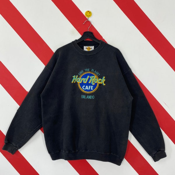 Vintage 90er Jahre Hard Rock Cafe Sweatshirt Hard Rock Cafe Crewneck Hard Rock Cafe Pullover Pullover Hard Rock Cafe Orlando gesticktes Logo XLarge