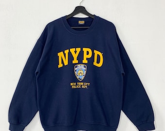 Sudadera vintage del Departamento de Policía de Nueva York, cuello redondo, logotipo estampado NYPD, azul, grande