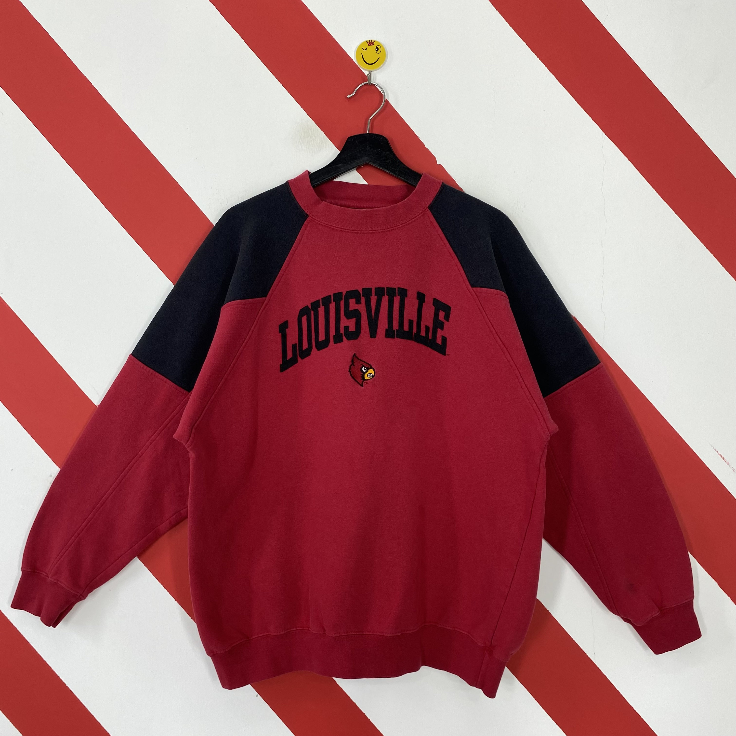 Vintage University Louisville Sweatshirt Louisville Crewneck Louisville  Sweater Pullover Louisville Cardinals Embroidery Logo Red Large