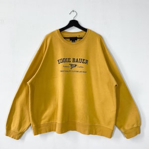 Vintage Eddie Bauer Sweatshirt Eddie Bauer Crewneck Eddie Bauer Sweater Pullover Outdoor Outfitters Eddie Bauer Print Logo Yellow XXLarge