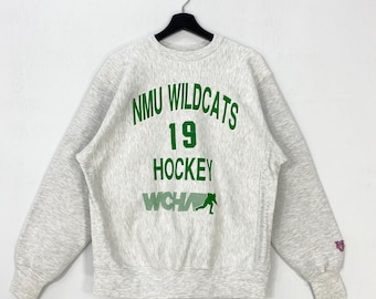 Vintage 90er Jahre NMU Wildcats Hockey (Hockey) Print Logo Grau Large