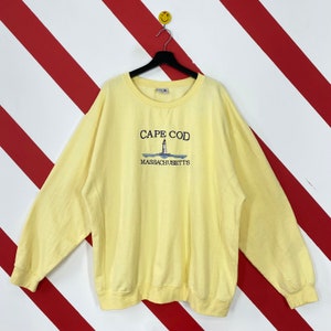Vintage Cape Cod Sweatshirt Cape Cod Crewneck Cape Cod Lighthouse Sweater Cape Cod Sail Boat Massachusetts Embroidery Logo Yellow Xxlarge Etsy