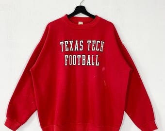 Vintage 90s Texas Tech University Sweatshirt Texas Tech Crewneck Texas Tech Sweater Pullover Texas Tech Red Raiders Print Logo Red Large