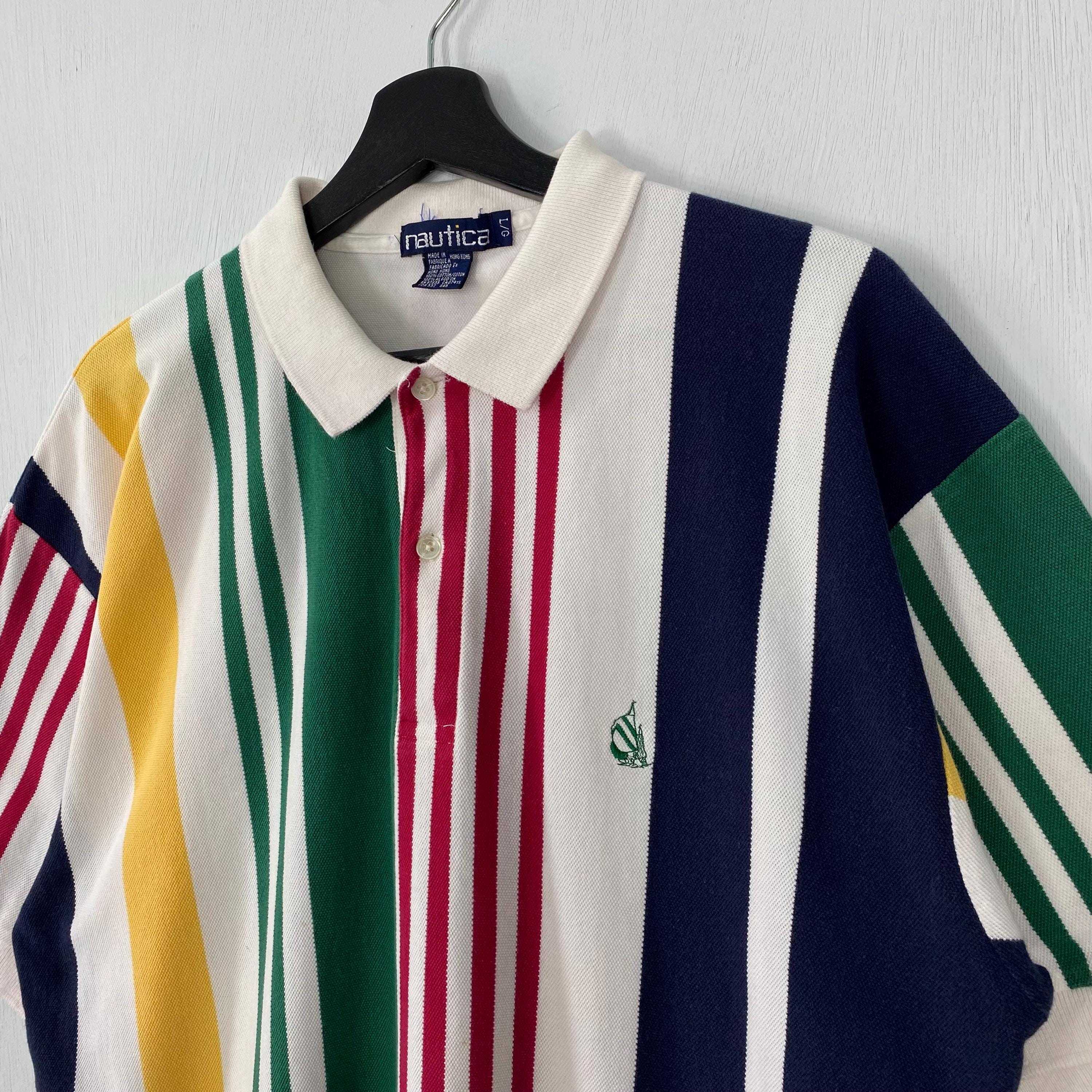 Vintage 90s Nautica Polo Shirt Vertical Stripe Sailing Gear