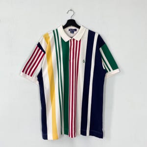 Vintage 90s Nautica Polo Shirt Vertical Stripe Sailing Gear Embroidered Logo Large