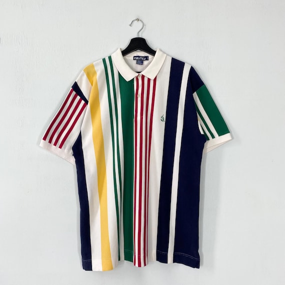 Vintage 90s Nautica Polo Shirt Vertical Stripe Sailing Gear