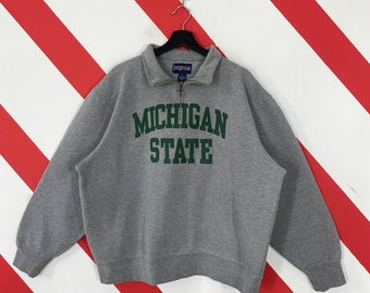 Vintage Michigan State University Sweatshirt Michigan Crewneck Michigan Spartans Sweater Pullover Michigan Spartans Patch Logo Grey XLarge