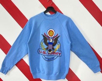 Vintage 90s Army Sweatshirt Military Army Crewneck US Army Sweater Pullover Military United State Army Print Logo Blue Size Small