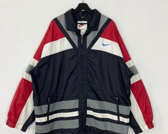 90年代ヴィンテージ ナイキ ウィンドブレーカー ジャケット ナイキ スウッシュ フルジップ スポーツウェア ライトジャケット 刺繍ロゴ ブラック XLサイズ