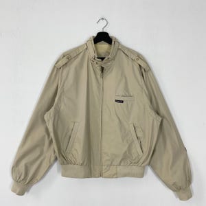 Vintage 90s Members Only Windbreaker Jacket Full Zip Classic Iconic Racer Jacket Patch Logo Brown Medium
