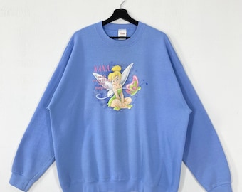 Sudadera vintage de Campanilla con cuello redondo, diseño de hadas bígaro, Iridessa Silvermist, logotipo azul, talla XL