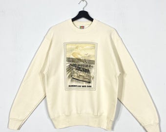 Vintage Nascar Dale Earnhardt Sweatshirt Crewneck Pullover Jeff Gordon Tony Stewart Print Logo Cream Small
