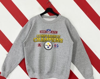 vintage Pittsburgh Steelers sweat-shirt Steelers ras du cou pull des Steelers pull Sportswear NFL Pittsburgh Steelers logo imprimé gris moyen