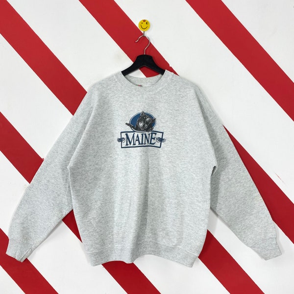 Vintage 90s Maine Sweatshirt Maine Crewneck Bar Harbor Sweater Pullover Cadillac Mountain Acadia National Park Grizzly Print Logo XLarge